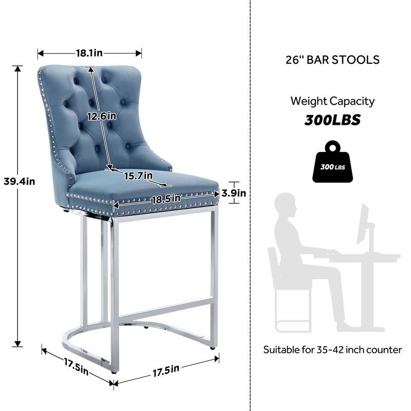 Modern Velvet Upholstered Barstools with Metal Base Leg