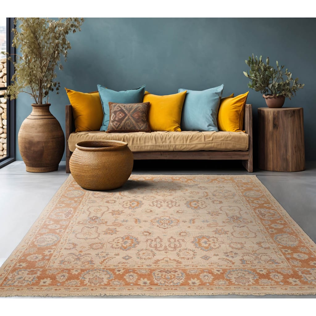 LoomBloom 8'2''x9'9" Traditional Oushak Wool Oriental Area Rug in Tan - 8' 2'' x 9' 9''
