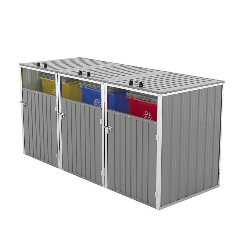 120 Cu. Ft. Outdoor 3-Trash-Can Storage Shed, Pneumatic Support Rod Storage - N/A