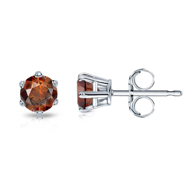 Auriya 14k Gold 1/3ctw Brown Diamond Stud Earrings 6-prong - White