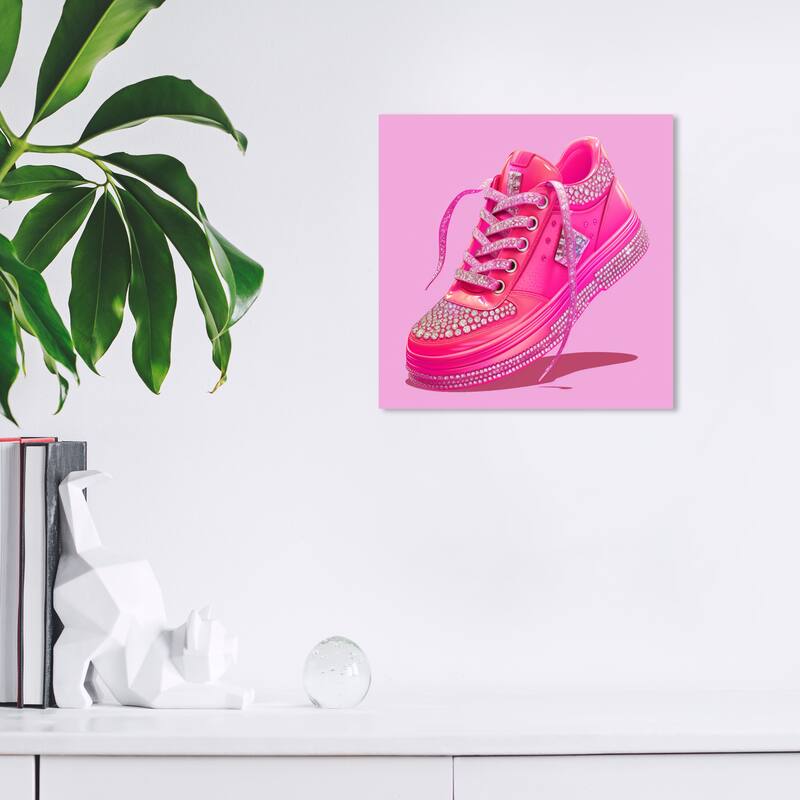 Wynwood Studio Canvas Fashion and Glam Hot Pink Glitzy Sneaker Pink and Hot Pink Glam Wall Art Canvas Print - 12 x 12
