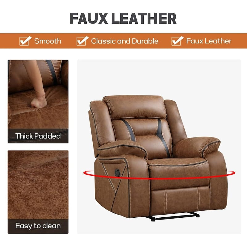 Faux Leather Manual Recliner Chair, Single Reclining Sofa Chair with Armrest and Backrest, Furniture for Living Room