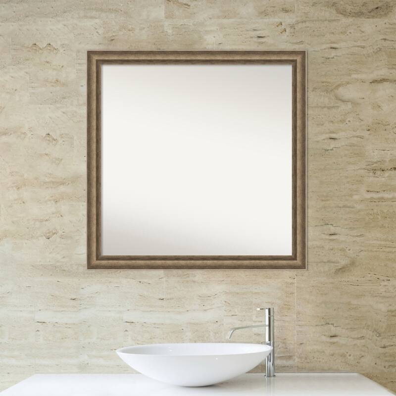 Angled Non-Beveled Wood Framed Bathroom Vanity Wall Mirror