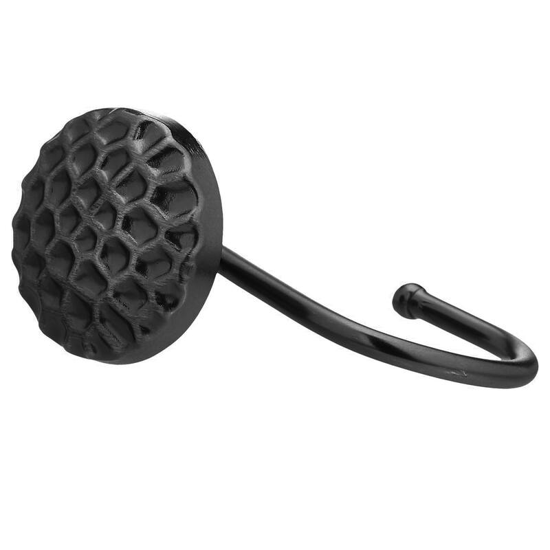 12 Piece Set - Matte Black Pebble Stones Heavy Duty Shower Curtain Hooks Rings Rustproof Metal - Matte Black
