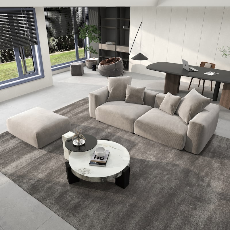 102" Oversized Corduroy Modular Sofa Reversible Couch with Ottoman