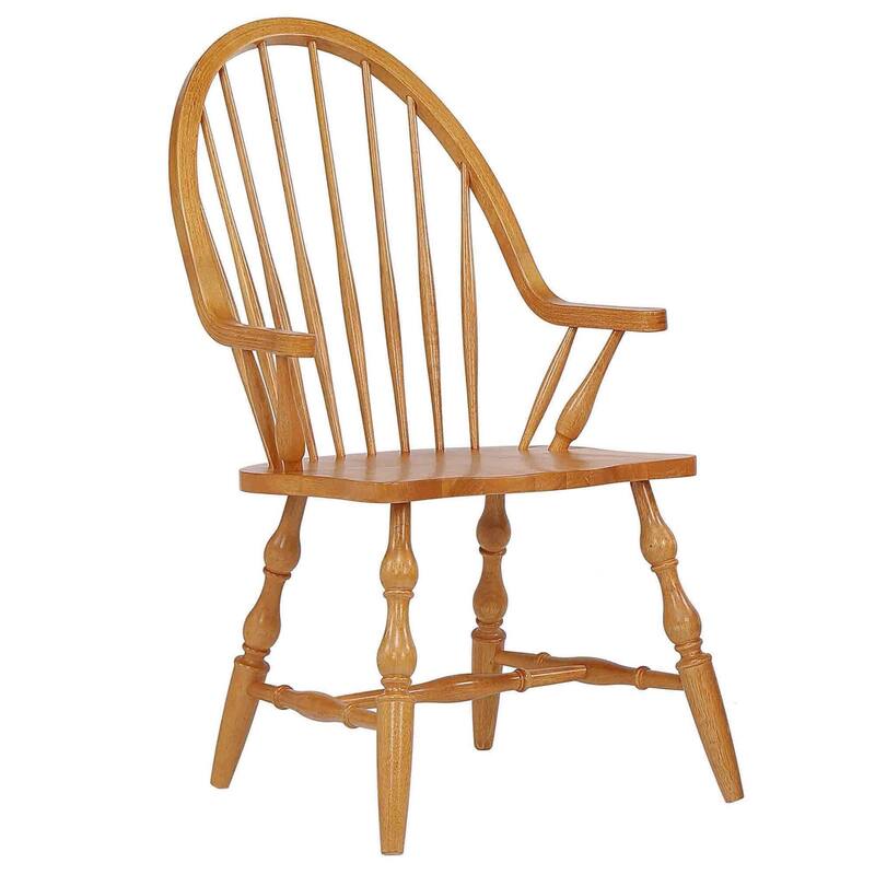 Distressed Windsor Style Dining Arm Chair - 41" - Light Brown