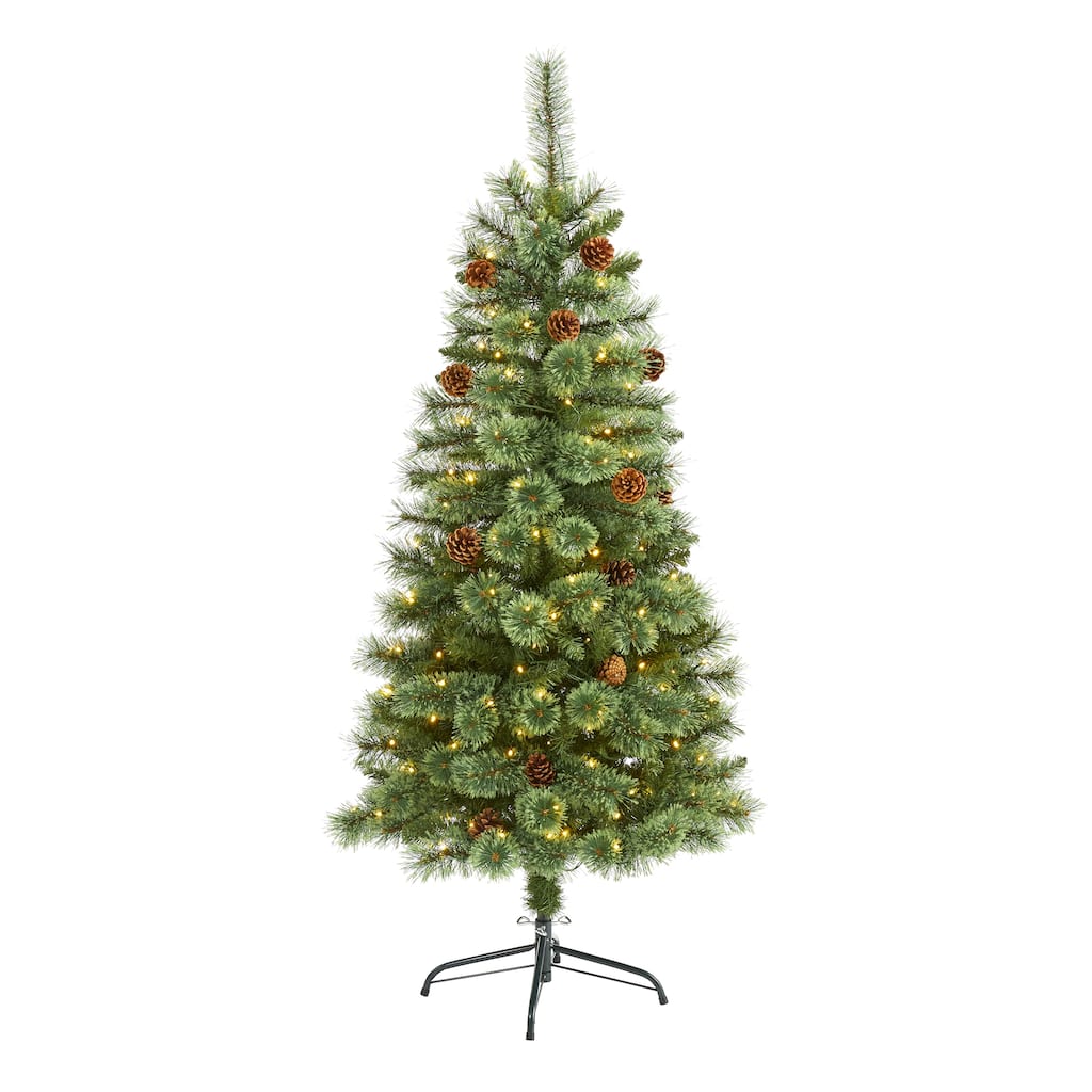 5' White Mountain Pine Christmas Tree with 200 Clear LED Lights - Green