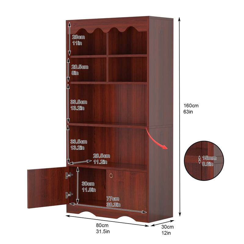 63 In Modern 5-Tier Open Bookcase Storage Organizer Shelf for Bedroom Living Room Office