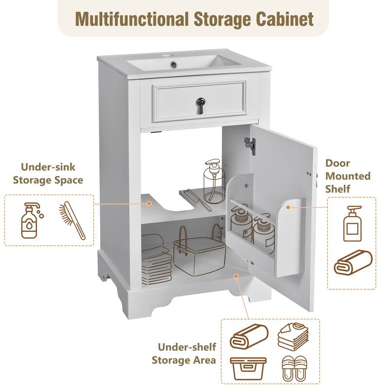 GDFStudio - Lisa 20" Bathroom Vanity with Ceramic Sink, Soft-Close Door & Storage Rack