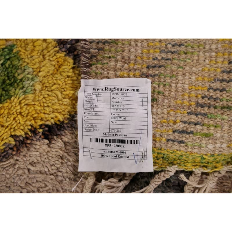 Geometric Plush Moroccan Rug Hand-Knotted Bedroom Wool Carpet - 7'1" x 10'3"