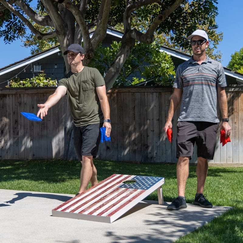 GoSports 4'x2' Premium Wood Cornhole Set - Rustic American Flag - 48 x 24 in