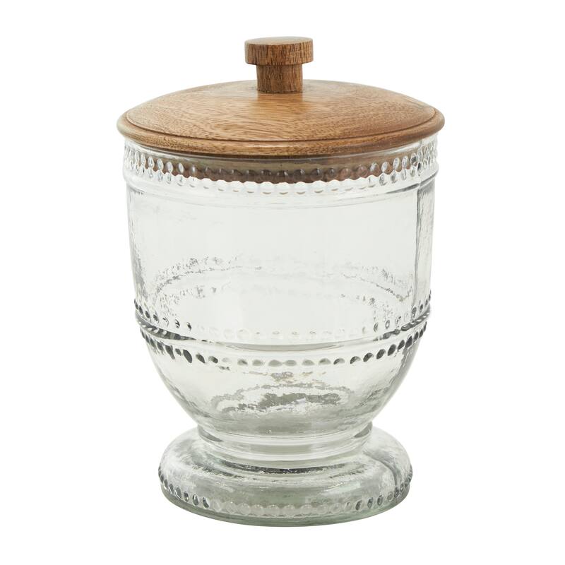 Clear Glass Beaded Living Room Decorative Jars with Wood Lids (Set of 2)