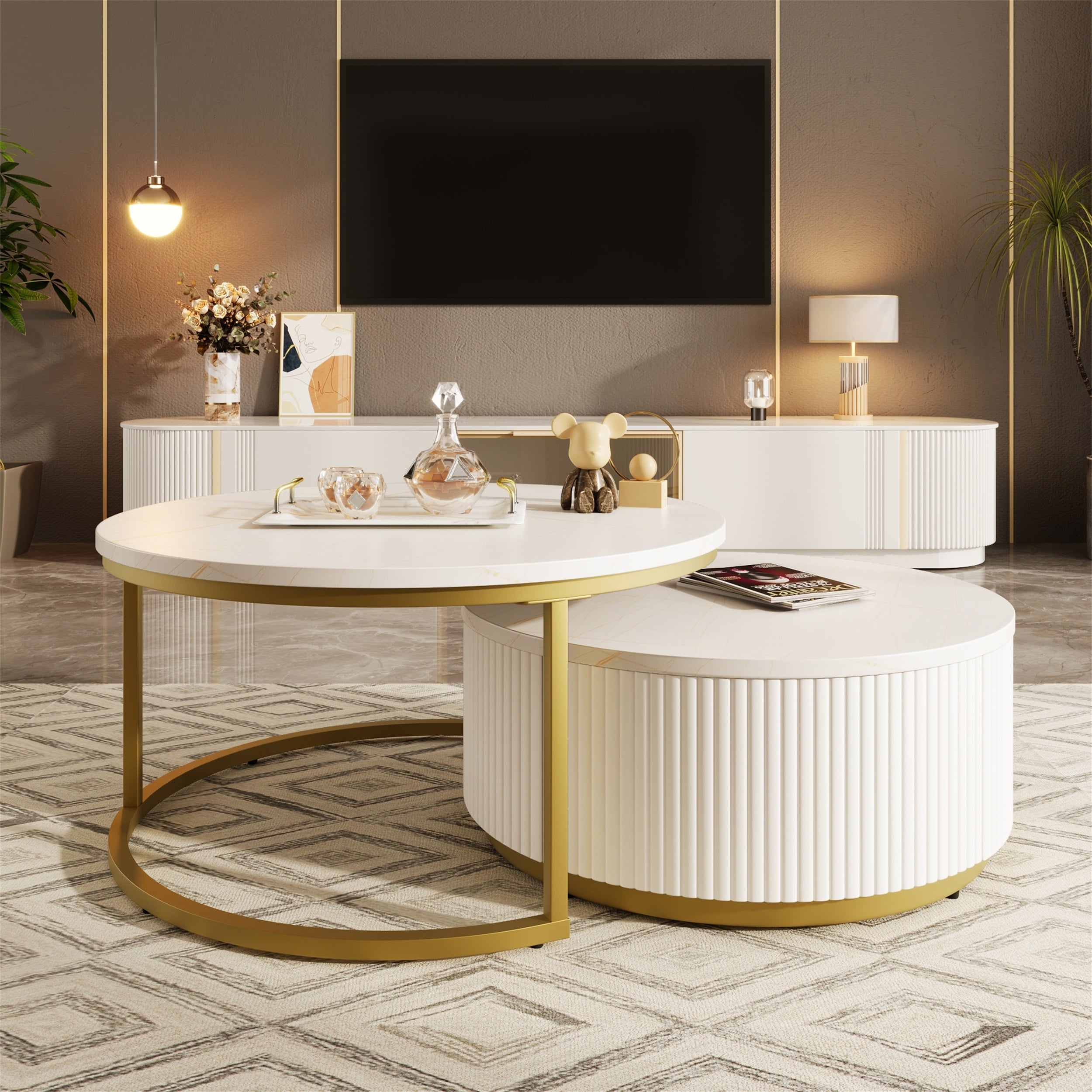 Modern Round Nesting Coffee Table with Drawer (Set of 2) by Harper&Bright Designs