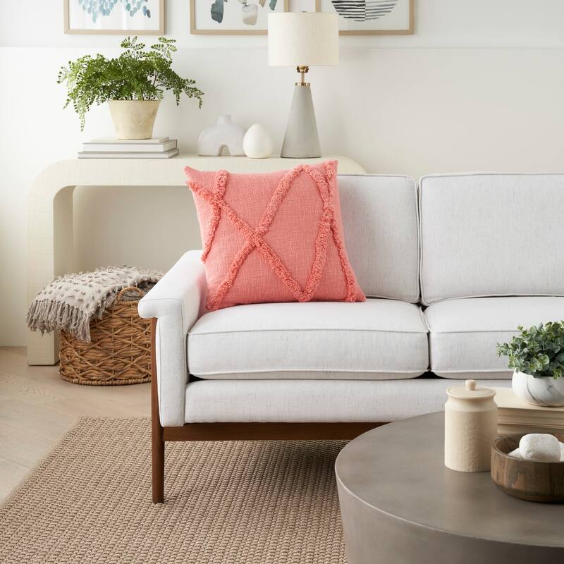 Mina Victory Distressed Diamond Boho Throw Pillow - 18" x 18" - Coral