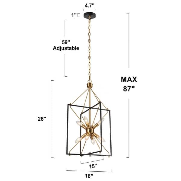 Modern 8-Light Black Gold Geometric Chandelier Metal Ceiling Square ...