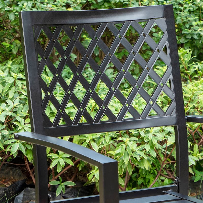 MAISON ARTS 7 Pieces Patio Steel Dining Set with 6 Stackable Steel Dining Chairs and 1 Patio Umbrella Rectangle Table