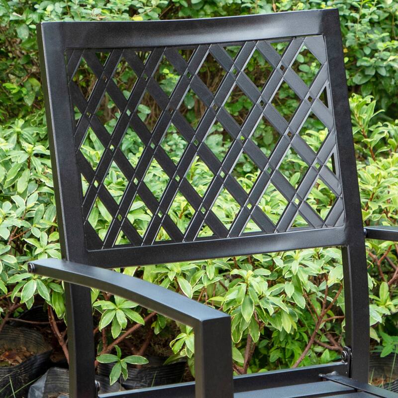 MAISON ARTS Patio Dining Set 7 Piece Metal Rectangle Patio Table with 2.6" Umbrella Hole and 6 Metal Dining Chairs, Black