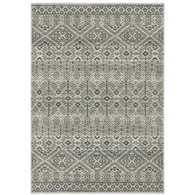 Style Haven Bassel Tribal Geometric Blue/ Beige Indoor Area Rug