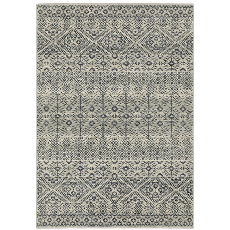 Bordeaux Blue Beige Geometric Floral Casual Area Rug