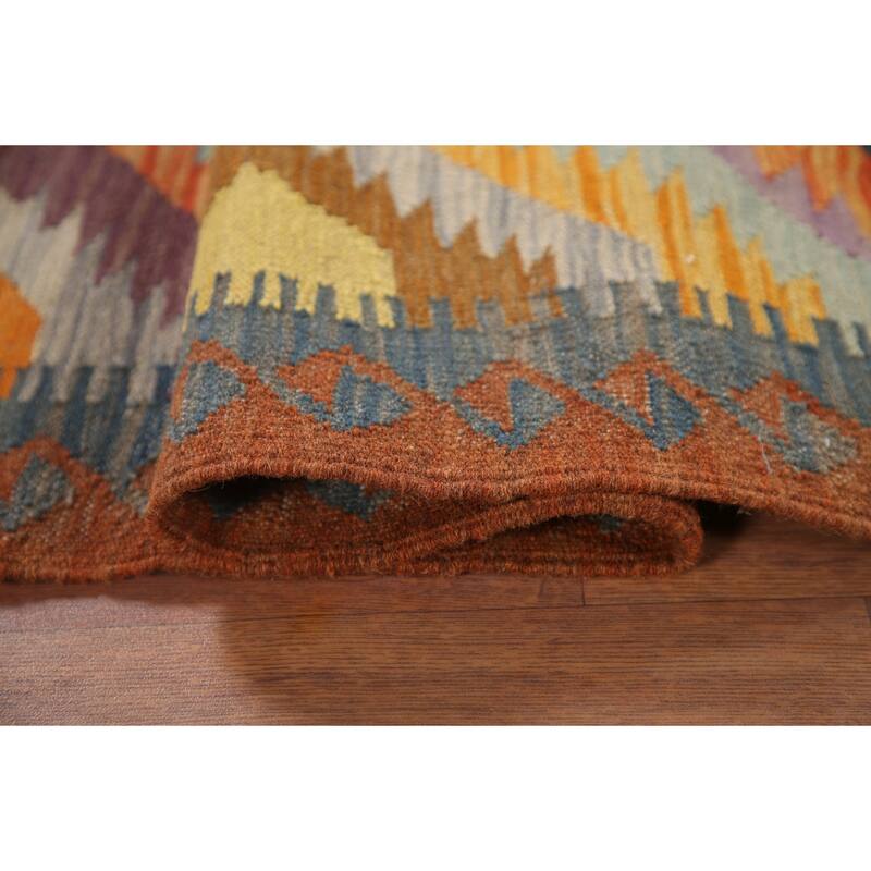 Hand Woven Oriental 100% Wool Carpet Southwestern Geometric Multi-Colored Kilim Runner Rug - 7' 6'' X 2' 5''