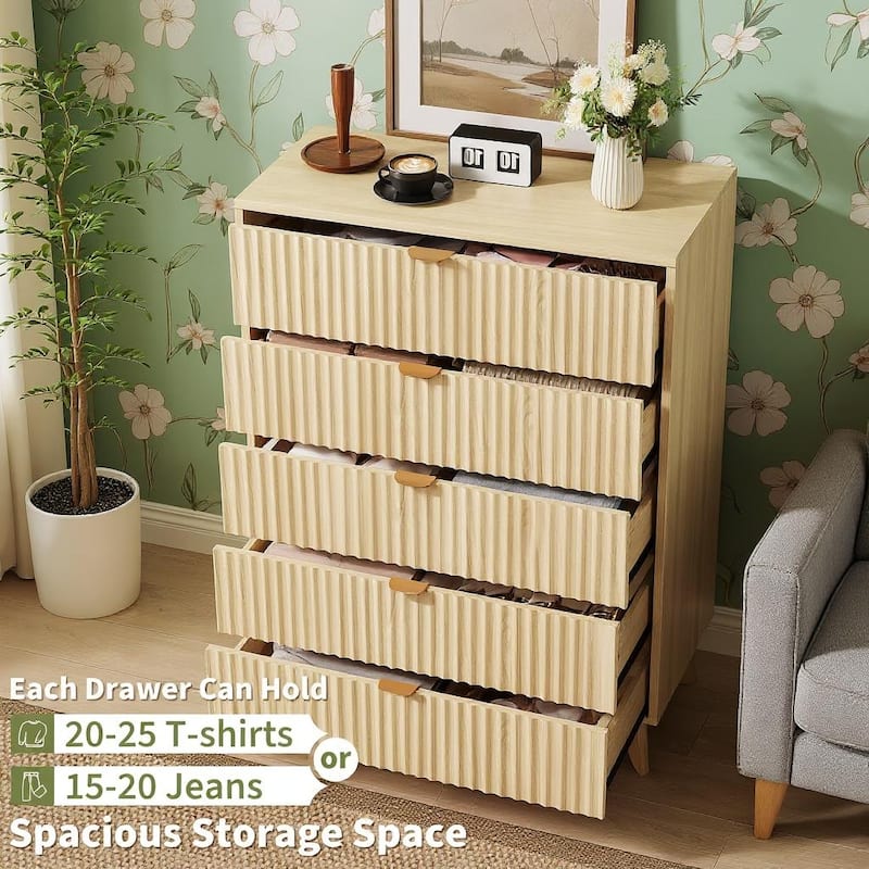 Modern Fluted Closet Dressers, 5 Drawer