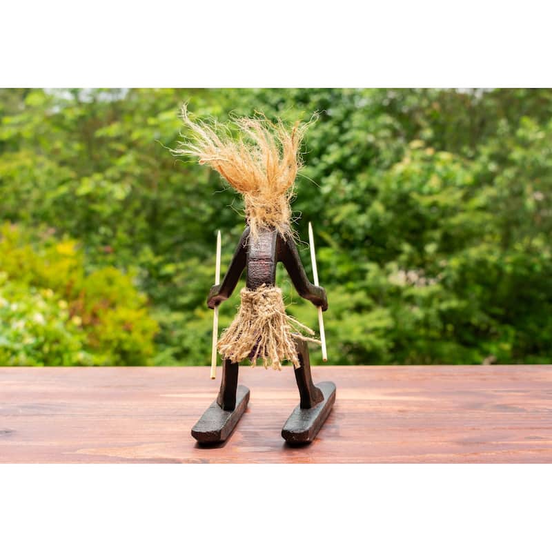 Primitive Tribal Statue with Skiboards Snowboard Tiki Bar Home Decor Snowblades Unique Gift - 7" wide x 7" tall x 3.5" deep