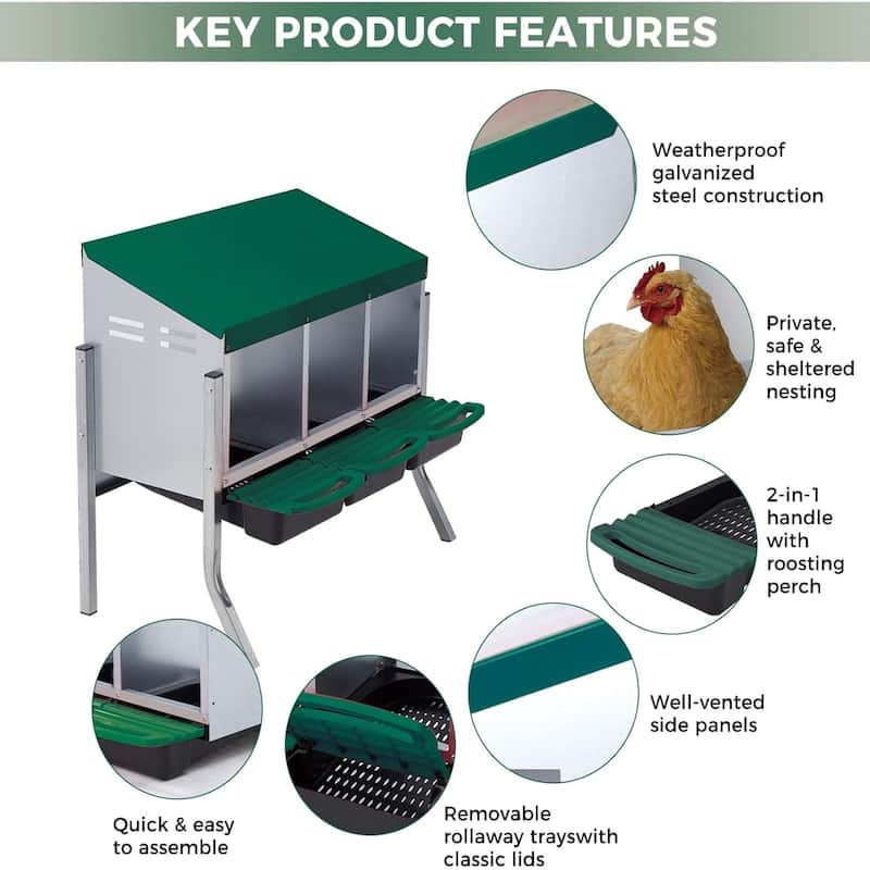 Roll-Away Nesting Boxes for Chickens Coop with Perch