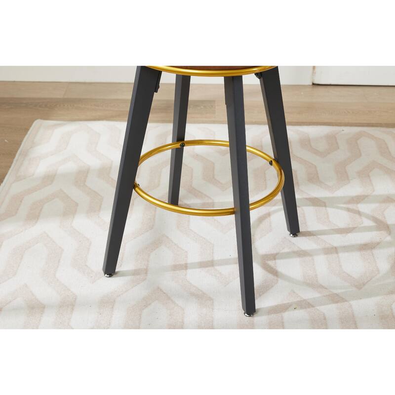 Counter Height Bar Stools Set of 2, 360° Swivel Upholstered Barstools with Backs and Metal Legs