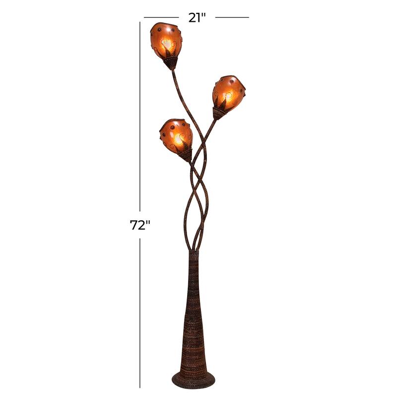 Brown Dried Plant Room Floor Lamp with Decorated Orange Lamp Shades