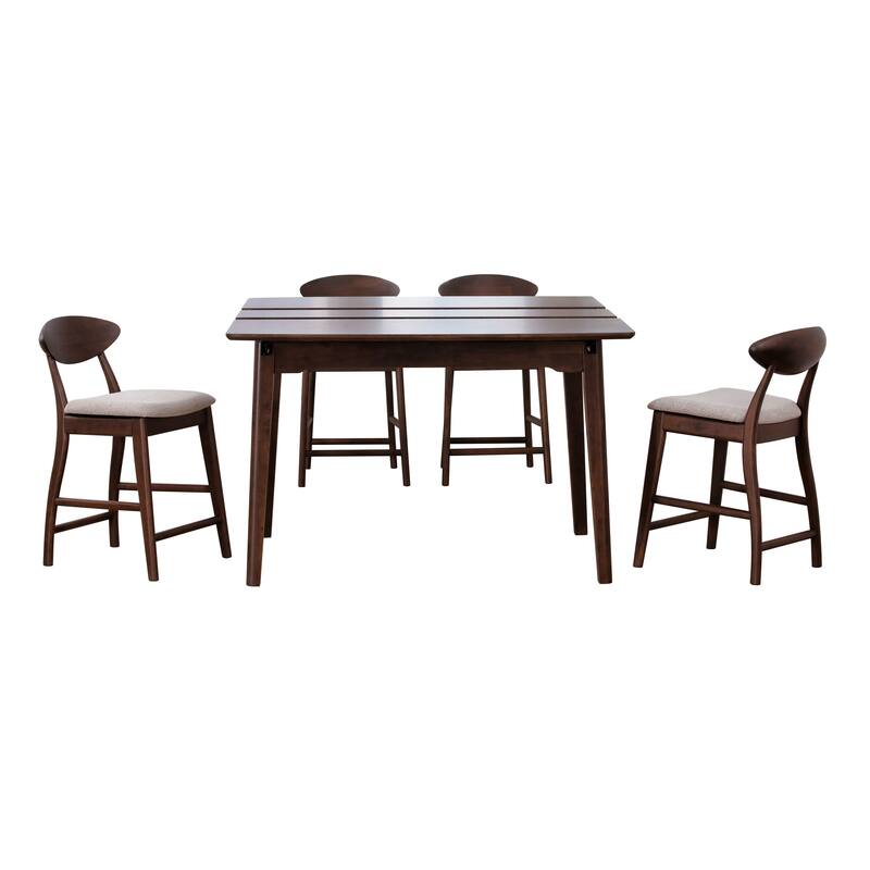 Furniture of America Abigail V Mid-Century Modern 5-Piece Walnut 53-inch 1-Leaf Extendable Counter Height Dining Set