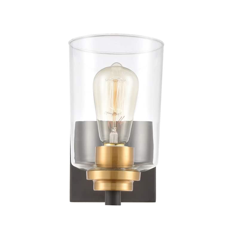 1-Light Cylindrical Shade Vanity Light Fixture - 8" - Black and Brass Finish