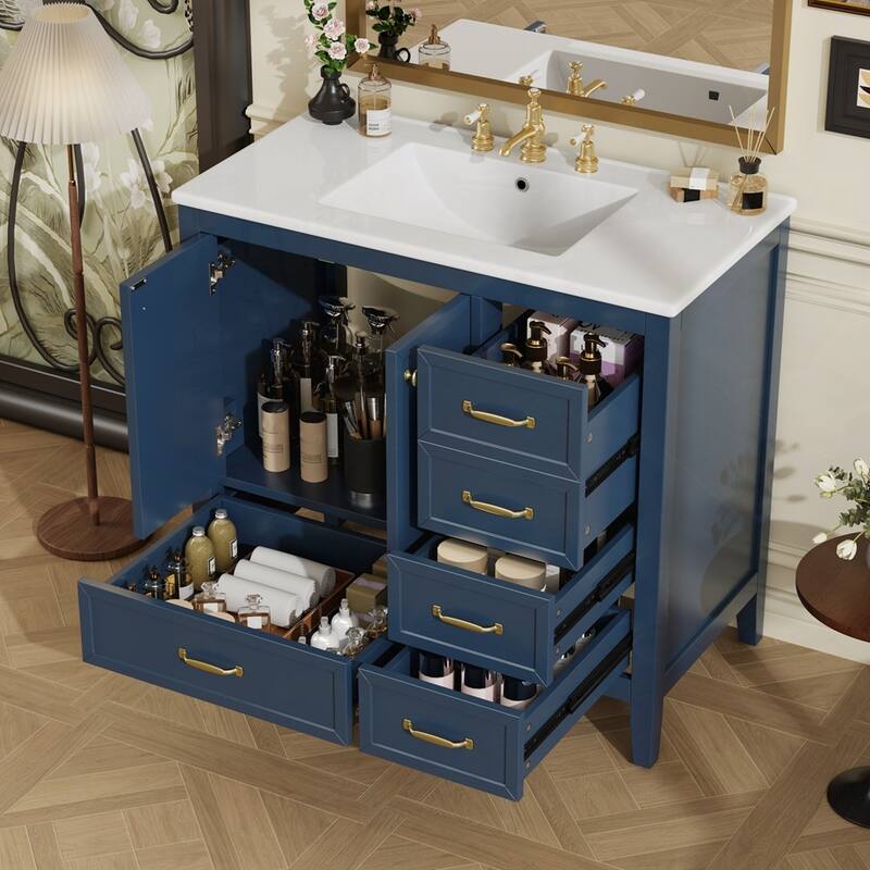 Bathroom Vanity with Sink and Bathroom Cabinet with Soft-Closing Door - Blue