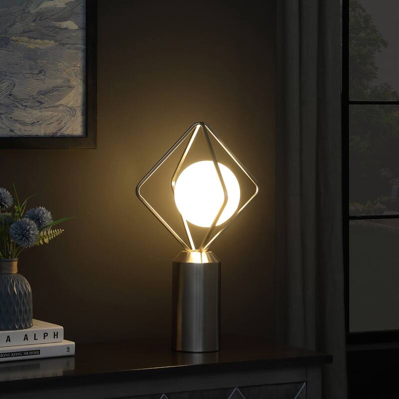 20 Inch Silver Geometric Pedestal Table Desk Lamp with LED Bulb - 12” x 12” x 19.50”