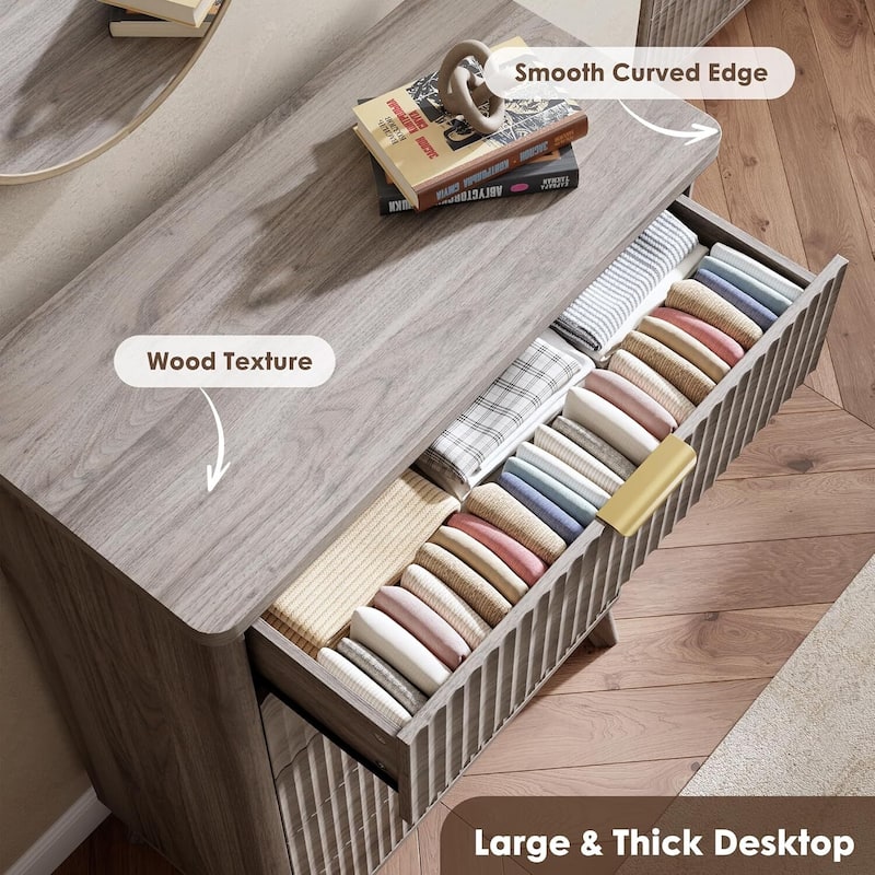 Modern Fluted 5 Drawers Dresser for Living Room, Bedroom