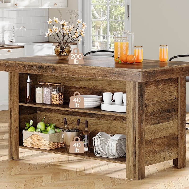 55" Kitchen Island with Storage, Farmhouse Counter Height Bar Table