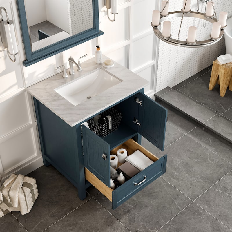 Eviva Britney 30" Bath Vanity with White Carrara Marble Top