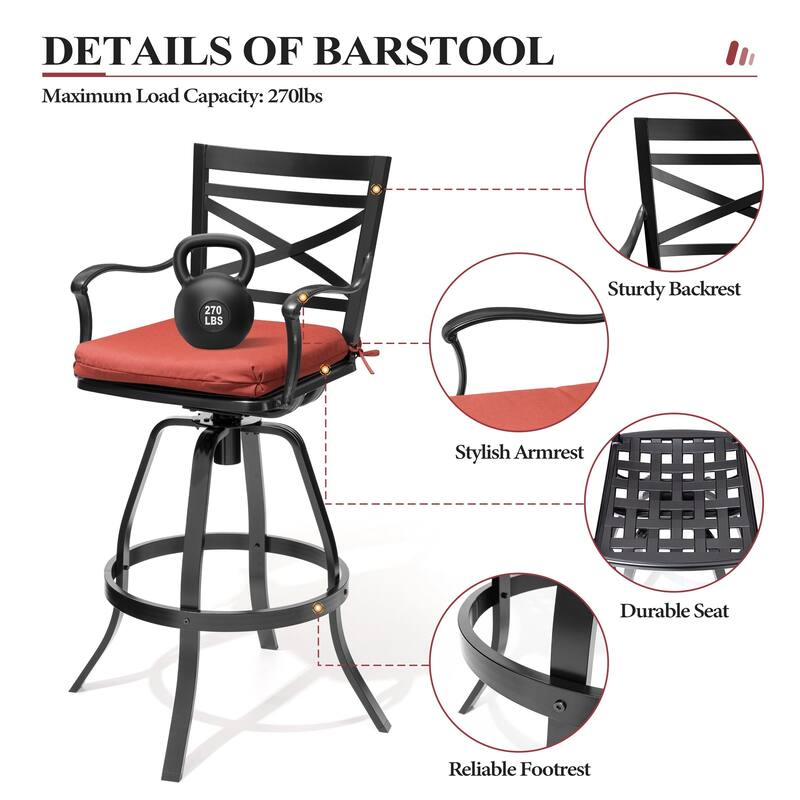 3/5-Piece Set Outdoor Patio Aluminum Sunbrella Swivel Bar Stools and Table