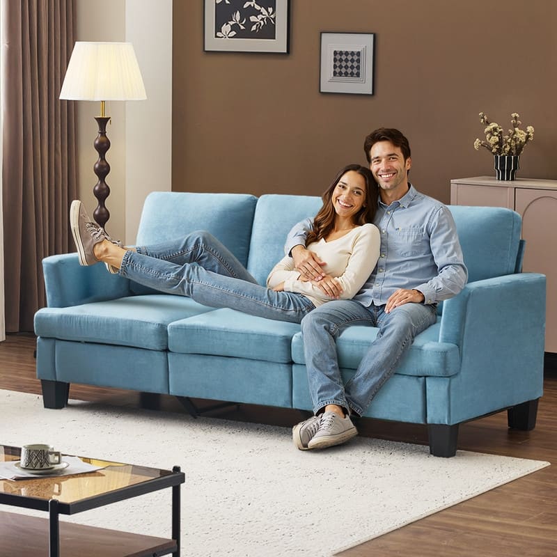 83.5" Upholstered Square Arm Suede Sofa