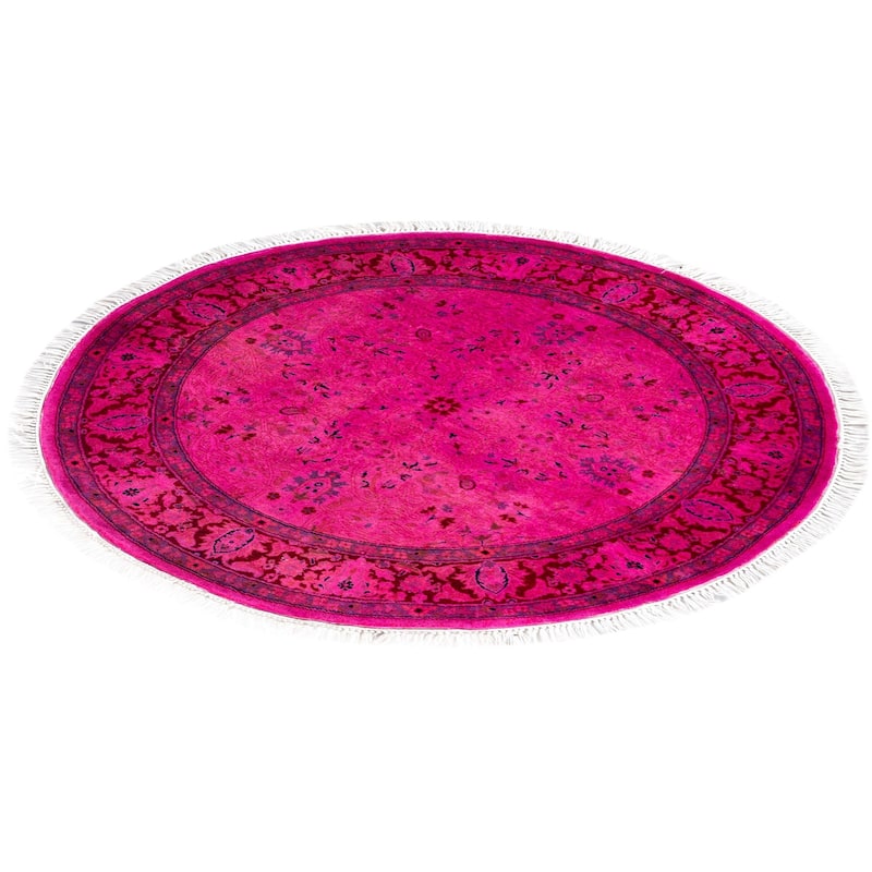 Overdyed One-of-a-Kind Hand-Knotted Round Area Rug - Pink - 3' 1" x 3' 1"