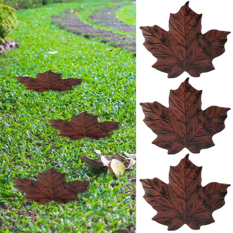 3 Pcs Maple Leaf Stepping Stones, 12in Iron Foot Step Statues for Garden