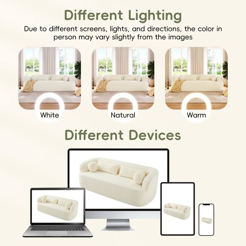 Boneless Couch Beige Upholstered Sofa with Pillows, 3-Seater Sofa Couch Settee Couch for Living Room