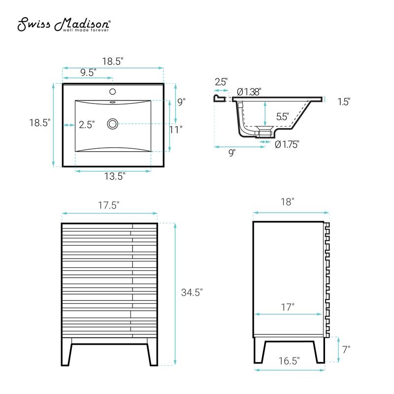 Cascade 18" Freestanding Bathroom Vanity In White Oak With Sink Top - 18