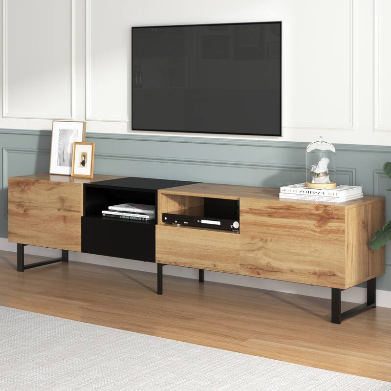 TV Stand with 2 Cabinets and Open Storage Compartment,Media Console Table with Drop Down Door for TVs up to 85"