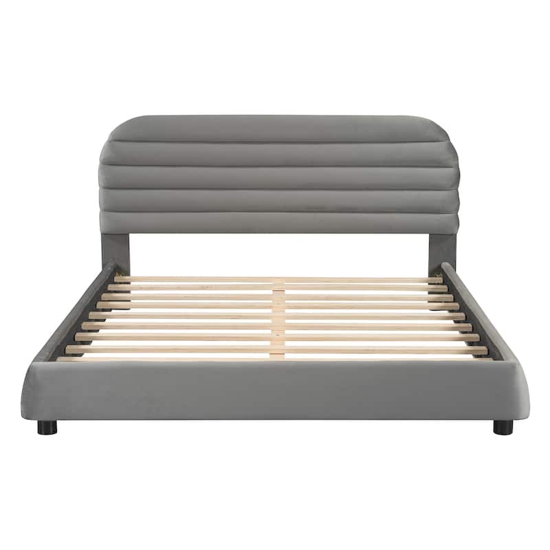 HomeRoots Gray Tufted Velvet Upholstered Queen Bed Frame