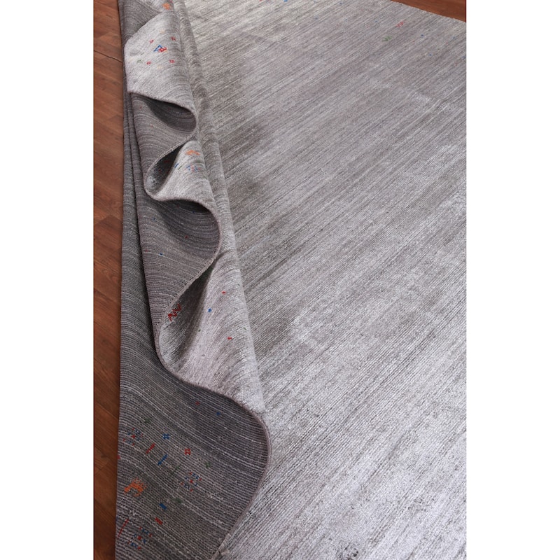 Hand Knotted Oriental 100% Wool Carpet Tribal Stripe Greys & Charcoal Gabbeh Area Rug - 12' 1'' X 9' 1''
