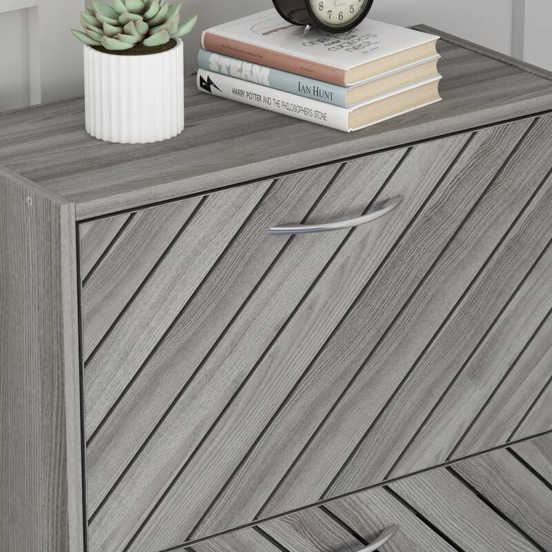 Timechee 12 Pair Shoe Storage Cabinet with 2 Drawers, Wood Grey