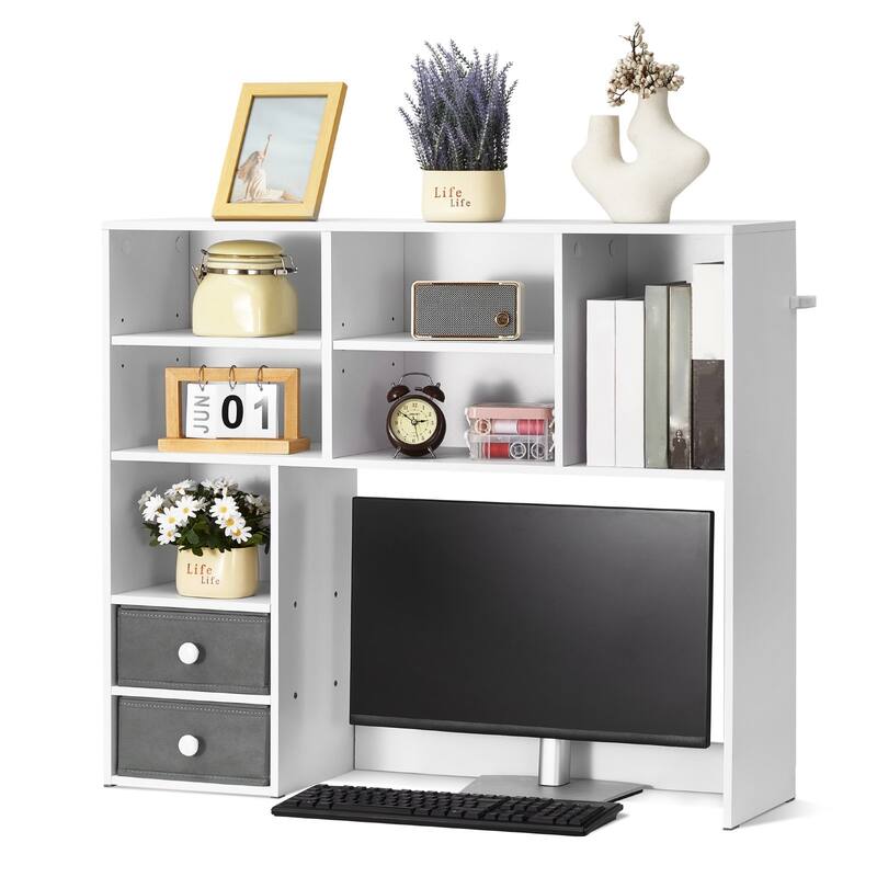 Particle Board Desktop Bookshelf Hutch, 3-Shelf Organizer and Office Storage Rack - 37.0" L x 10.0" W x 31.1" H