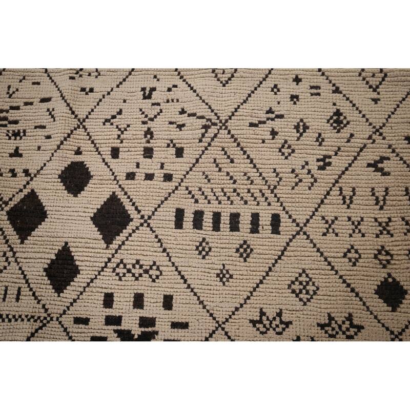 All-Over Trellis Moroccan Ivory Area Rug Handmade Wool Carpet - 6'0"x 9'11"