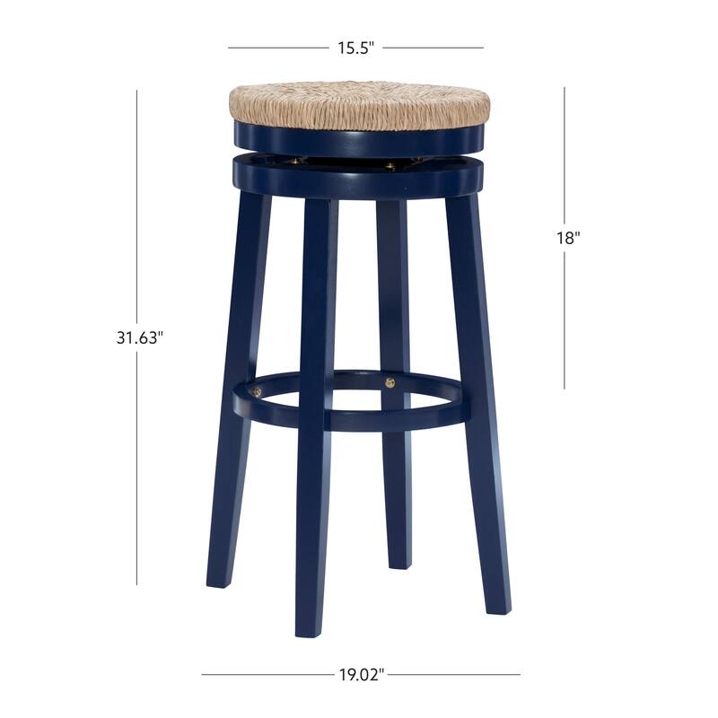 Linon Maya Backless 31-Inch 360-Degree Swivel Bar Stool with Seagrass Seat