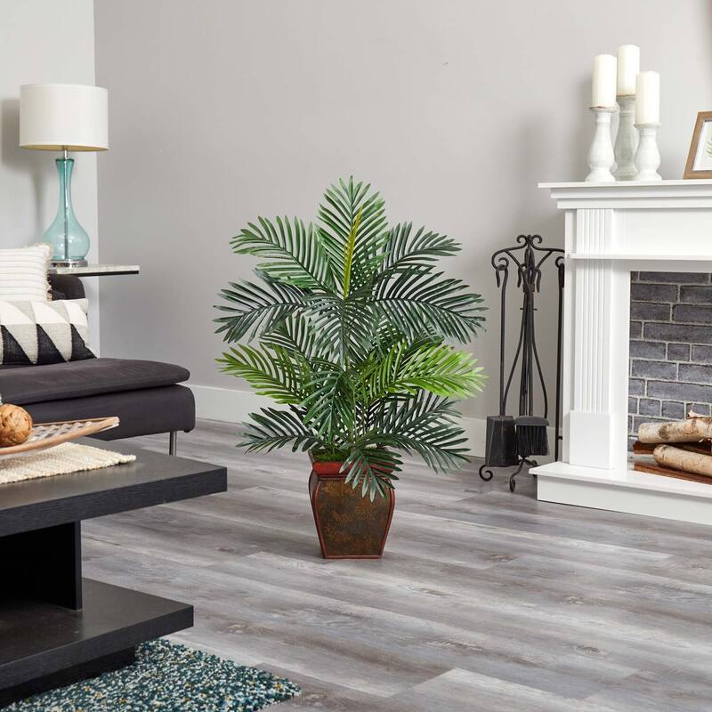 Artificial Palm Tree Indoor - 3ft Rococo Romance Palm with Planter - Elegant Home Decor Accent - 3ft.